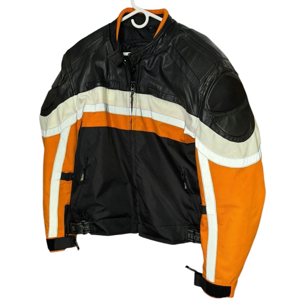 Elegant Men's Orange Black Motorbike Biker Racing Jacket 3XL